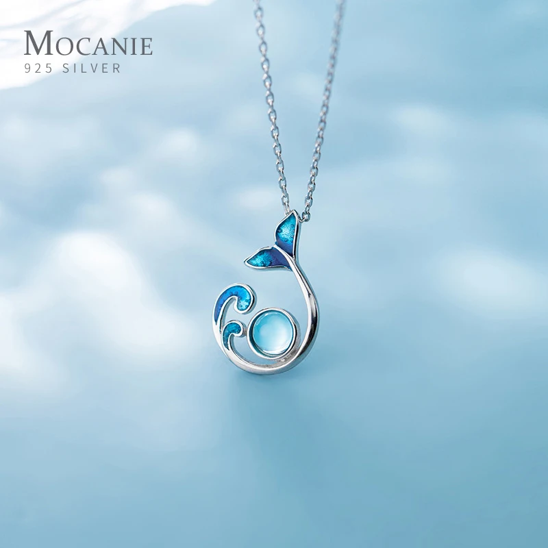 

Mocanie Genuine 925 Sterling Silver Blue Crystal Enamel Beautiful Mermaid Fish Tail Pendant for Women Necklace Fine Jewelry Gift