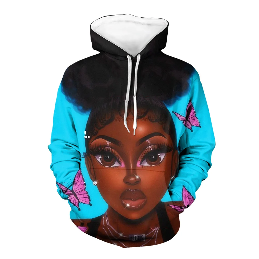 

HYCOOL 2021 African Cute Black Girl Magic Design Casual Hoodies Women Custom Unisex Oversized Long Sleeve Hoodies Pullover Tops