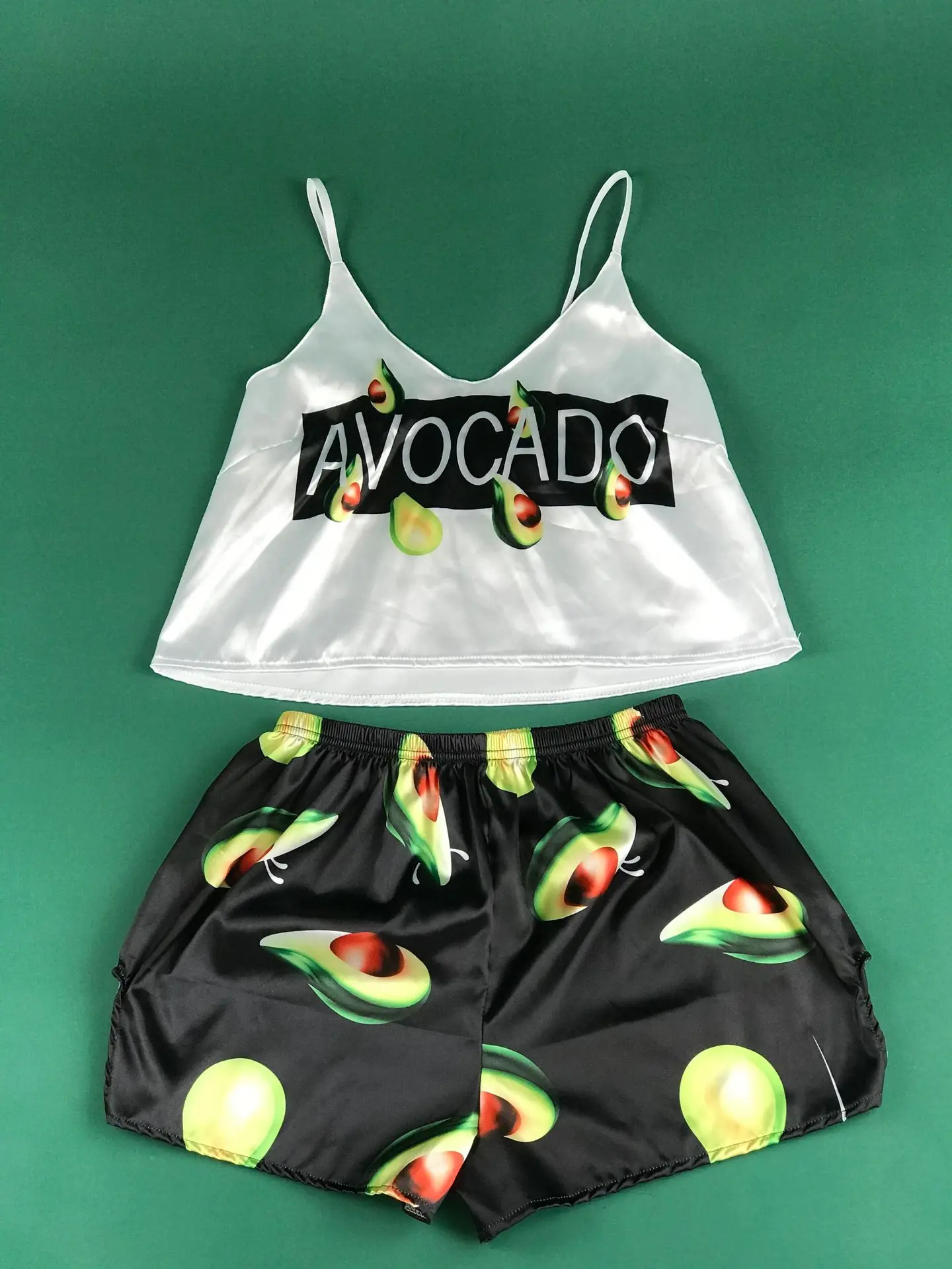 

Pajamas for Woman Silk Sexy pajama set women Satin Femme Fox Print V Neck Home Suit Sleepwear Dropshipping