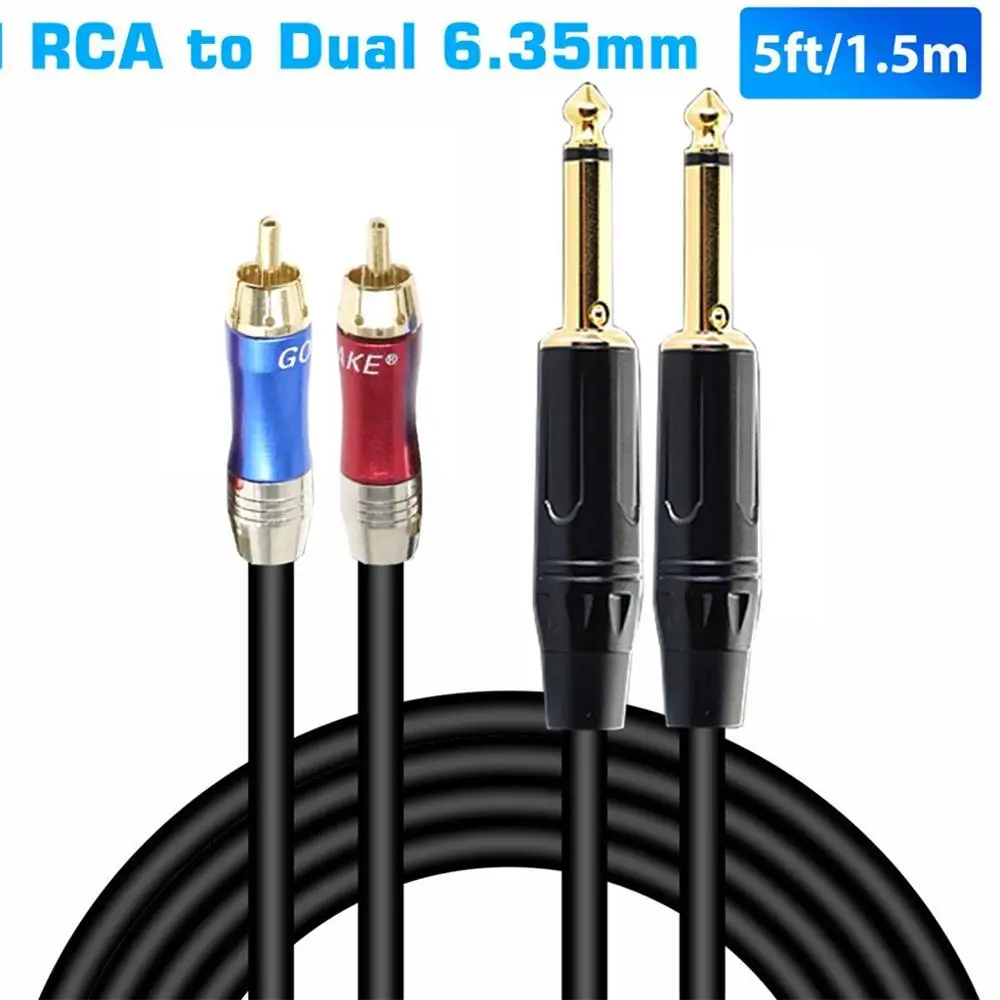 5 футов дюймовый телефон с двумя RCA кабелями позолоченный от 1/4 мм до 2 Stereo Audio