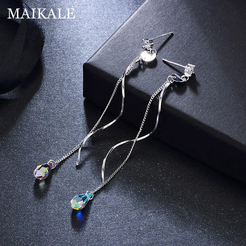 Женские Висячие серьги MAIKALE длинные золотистые подвески с австрийским