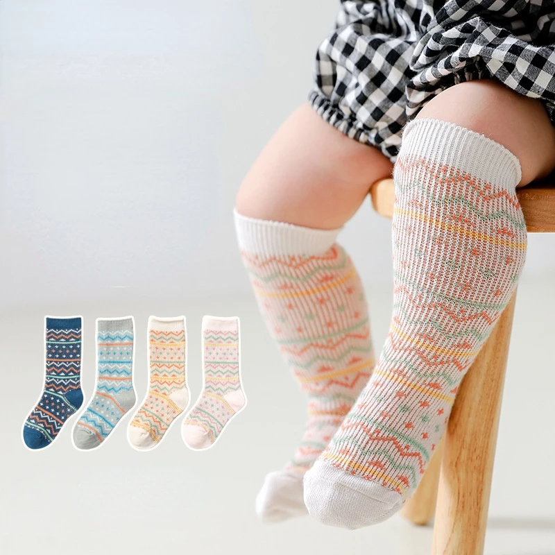 

4 пары/партия, детские носки для детей от 1 до 8 лет, весенне-осенние хлопковые детские гольфы, двусторонние мягкие носки с двойной иглой для м...