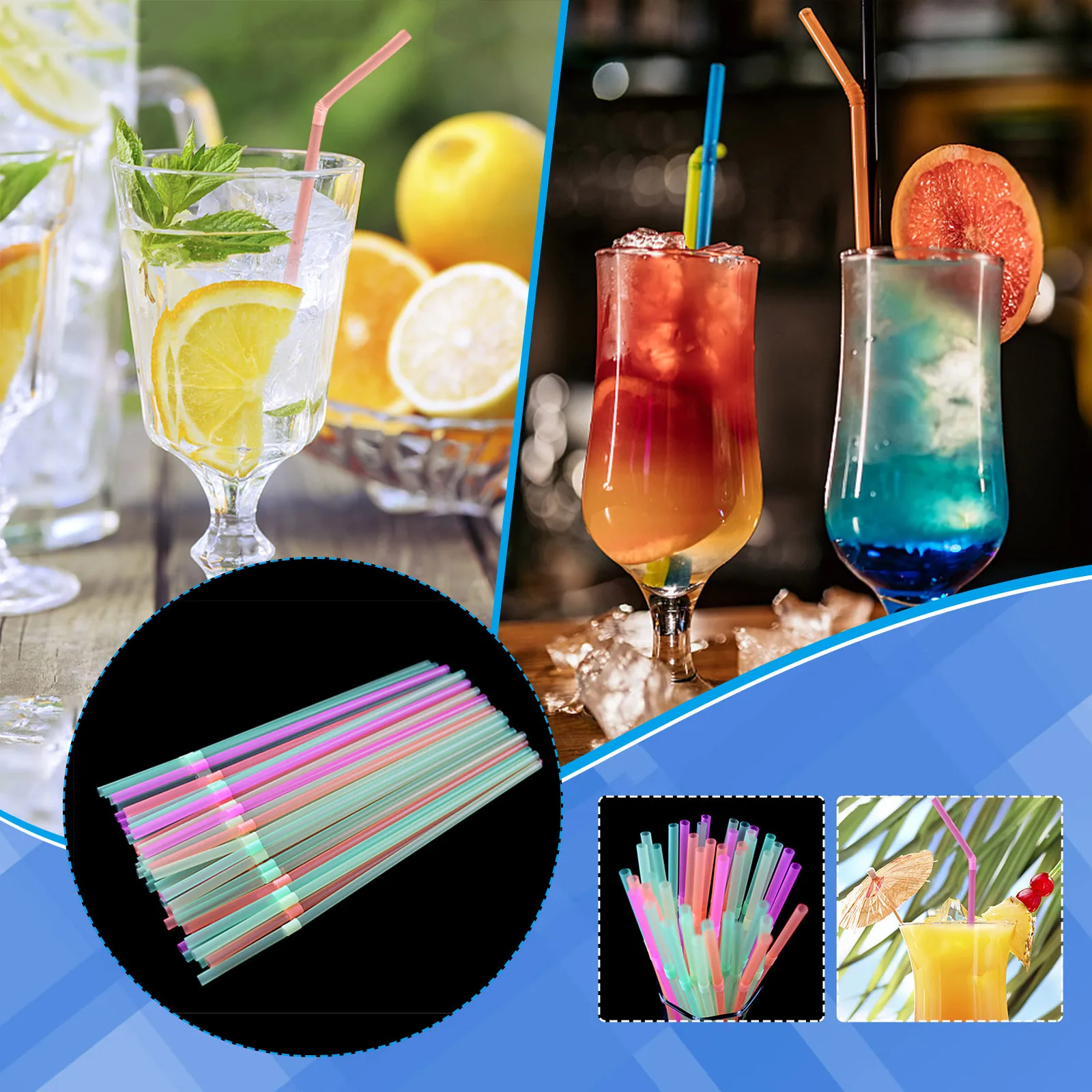

100pcs Disposable Plastic Straws Bendable Drinking Straw Mixed Colors Diy Drink Straw Bar Club Wedding Decor Drinking Tool D9