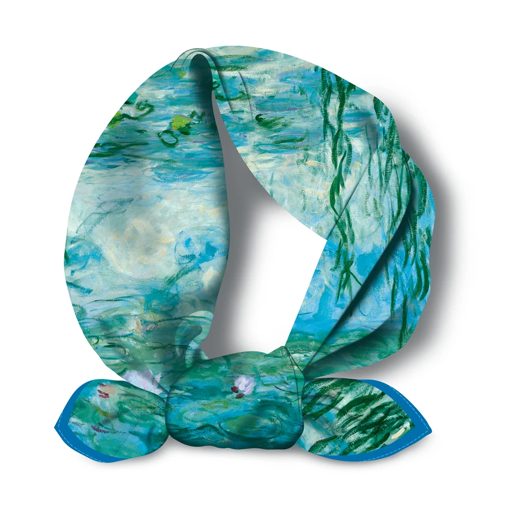 

2021Fashion Brand Silk Feeling Scarf Square Women Shawl Lotus Design Lady Small Hair Tie Neck Scarves Kerchief Bandana Pashmina