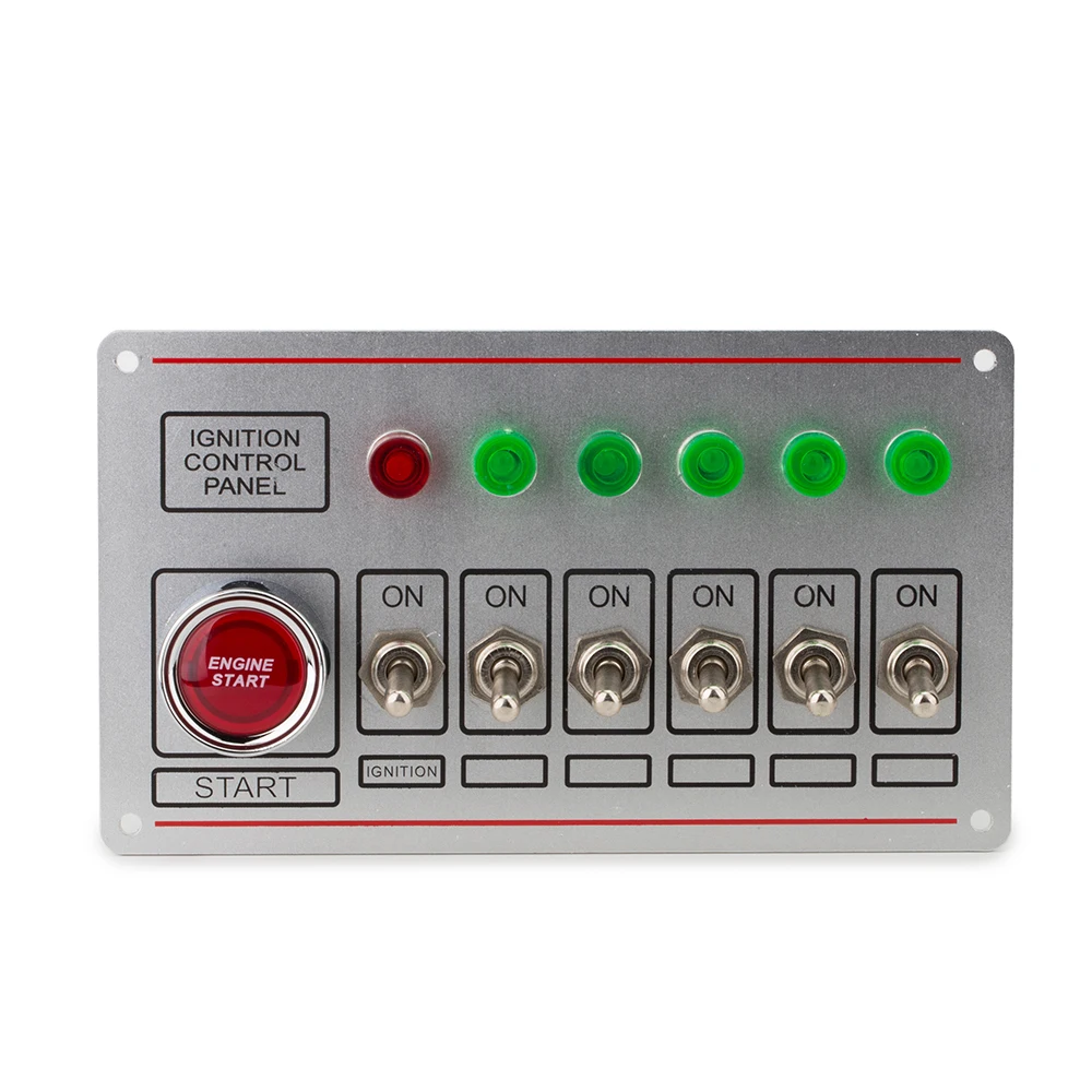

6 Pins Engine Start Control Panel Black Silver Ignition Switch Panel with Light