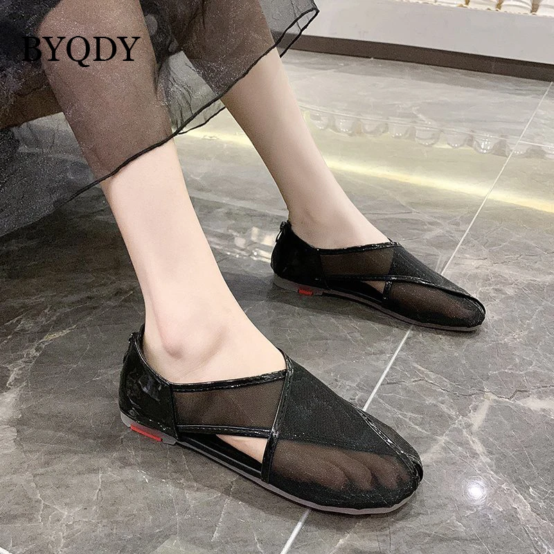 

BYQDY Black Low Heels Women Pumps Sexy Hollow Mesh Summer Sandals Square Heels Shoes Woman Round Toe Dress Party Shoes With Zip