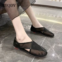 byqdy black low heels women pumps sexy hollow mesh summer sandals square heels shoes woman round toe dress party shoes with zip