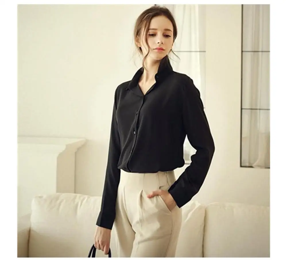 2019 новая весенняя Летняя женская шифоновая рубашка с длинным рукавом блуза