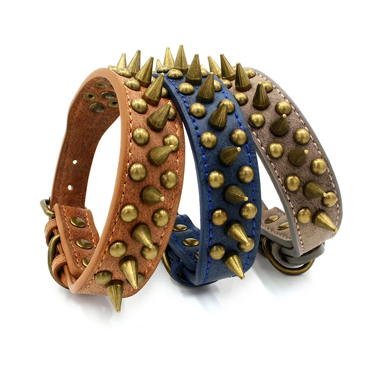

Retro Copper Spikes Studded Dog Collar for Large Dogs German Shepherd Mastiff Rottweiler Bulldog Widen PU Leather Pet Collar