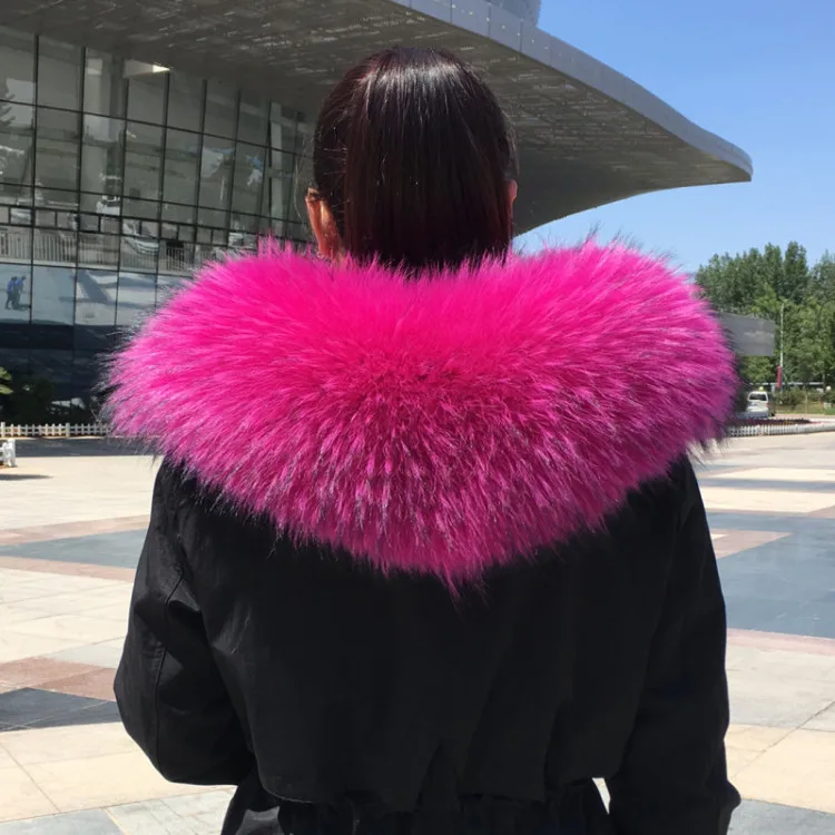 ZDFURS* натуральный меховой воротник для парки Роскошная Верхняя одежда натуральный теплый шарф женский большой мех енота Шарфы мужские куртки 75 см - Цвет: 20