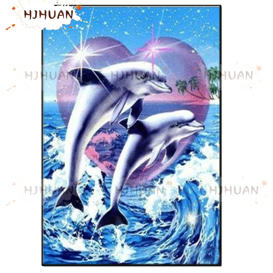 

3D Diy Dolphins playing in the water, love Diamond Painting Cross Ctitch Kits Diamond Mosaic Embroidery Painting New Year Gift