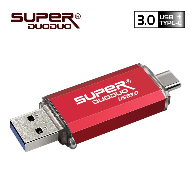 red Флеш-накопитель OTG USB 3,0, флеш-накопитель, 128 ГБ, Тип C, Micro Usb накопитель, 16 ГБ, 32 ГБ, 64 ГБ, флешка для устройства type-C - Цвет: red