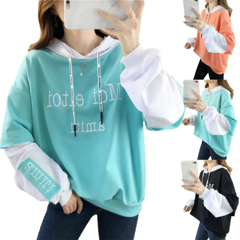 

Womens Long Sleeve Sweater Top Letter Printed Hoodies Hooded Sweatshirt Pullover Deawstring Fashion Casual Loose Female Clothes