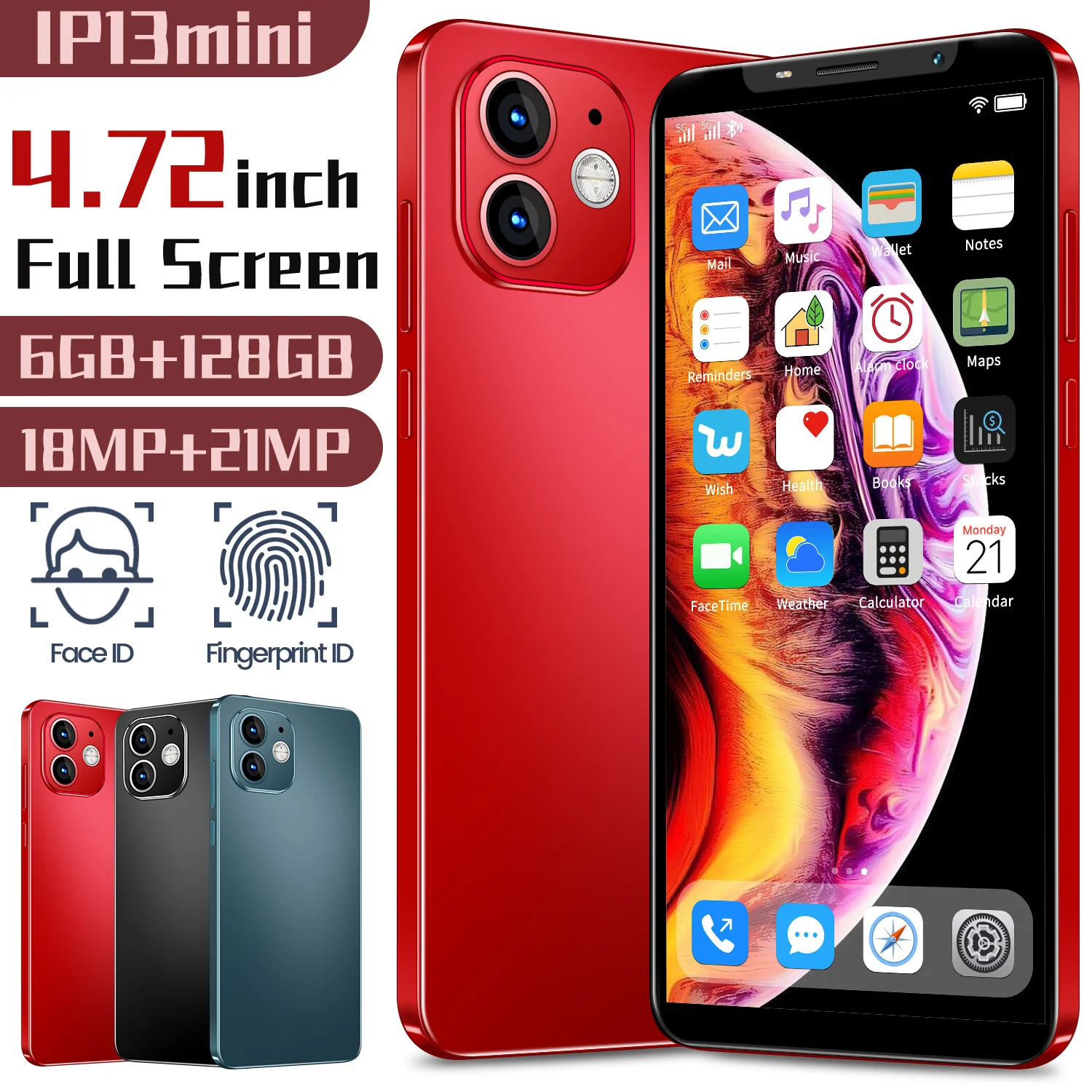 Новейшая модель IP13 мини MTK6895 4300 мА/ч глобальная версия HD Экран 6 ГБ 128 Гб Смартфон 4