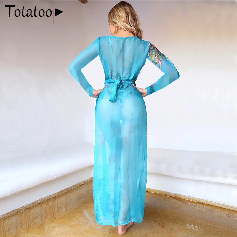 

Totatoop Brazilian Floral Print Long Chiffon Cover Out 3 Piece SetS Swimsuit Push Up Bikini Sets Beach Boho Bathing Suits