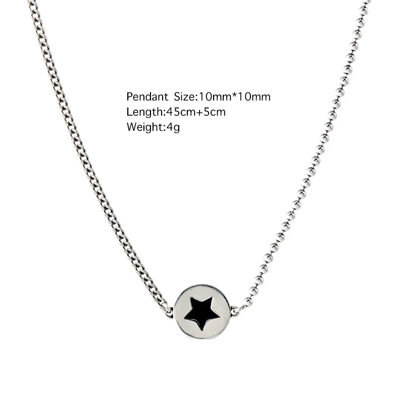 

Black Star 925 Sterling Silver Pendant Necklace For Women Korean Round Bead Clavicle Chain Retro Thai Silver Jewelry Gifts