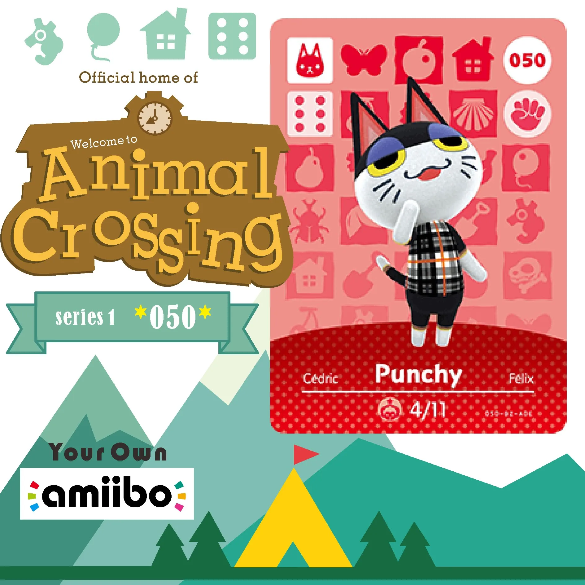 050 Punchy Amiibo карты животных пересечение серии новые горизонты работы для Ns