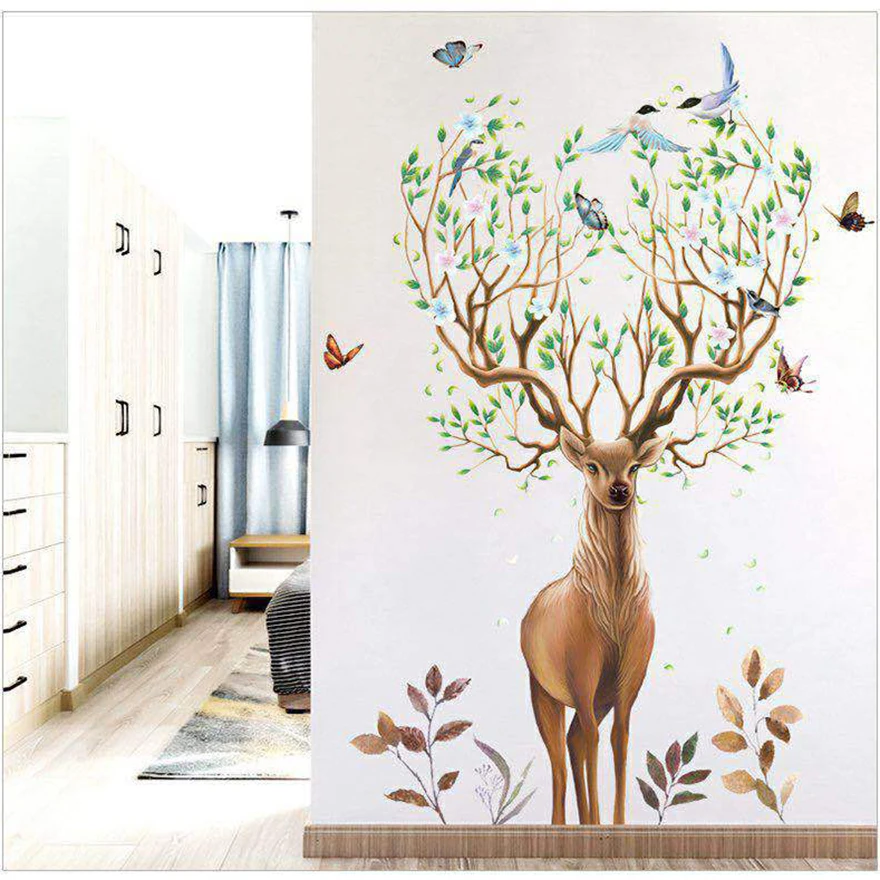 

Nordic Creative Forest Elk Wall Stickers Bedroom Decor Ins Self-adhesive Living Room Wall Decor Home Decor Entrance Decoration