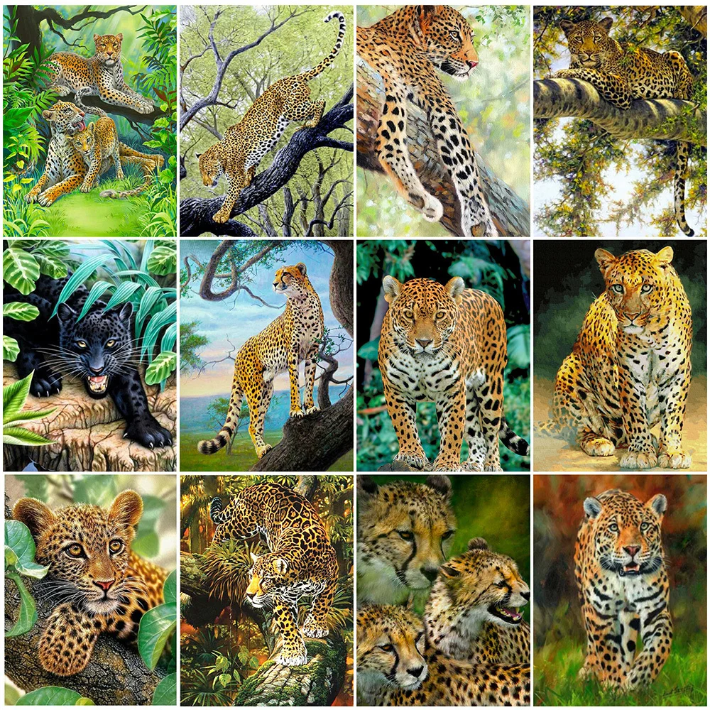 

MomoArt Diamond Embroidery Animal Full Drill Square Diamond Painting Leopard Cross Stitch Mosaic Picture Rhinestones Handicraft