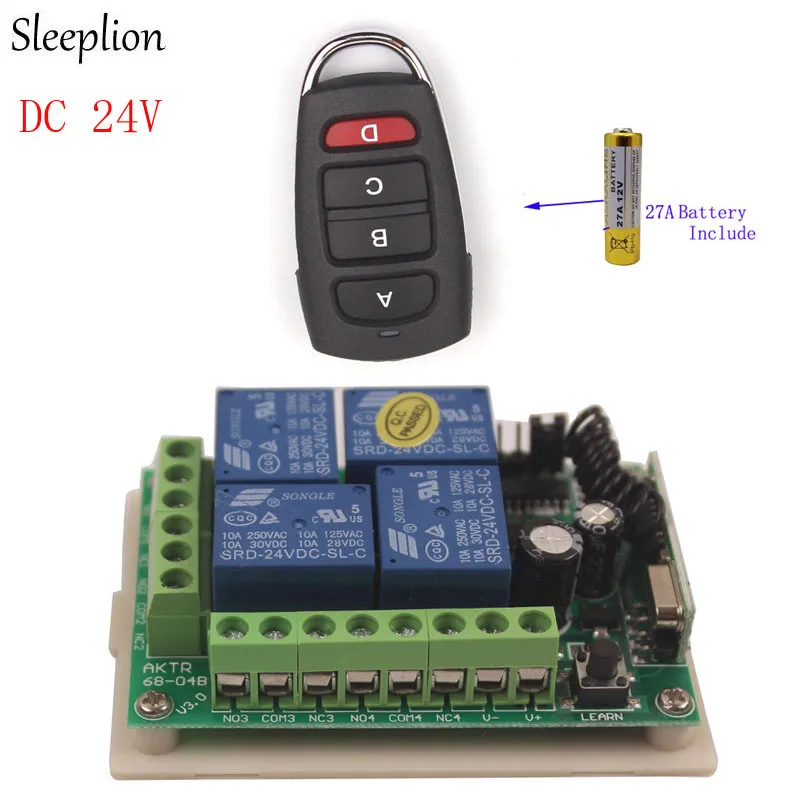 

Sleeplion 315/433MHz 24V 4Channel Universal Remote Control Switch Wireless Remote Control Garage Door Switch 24V 4CH Module