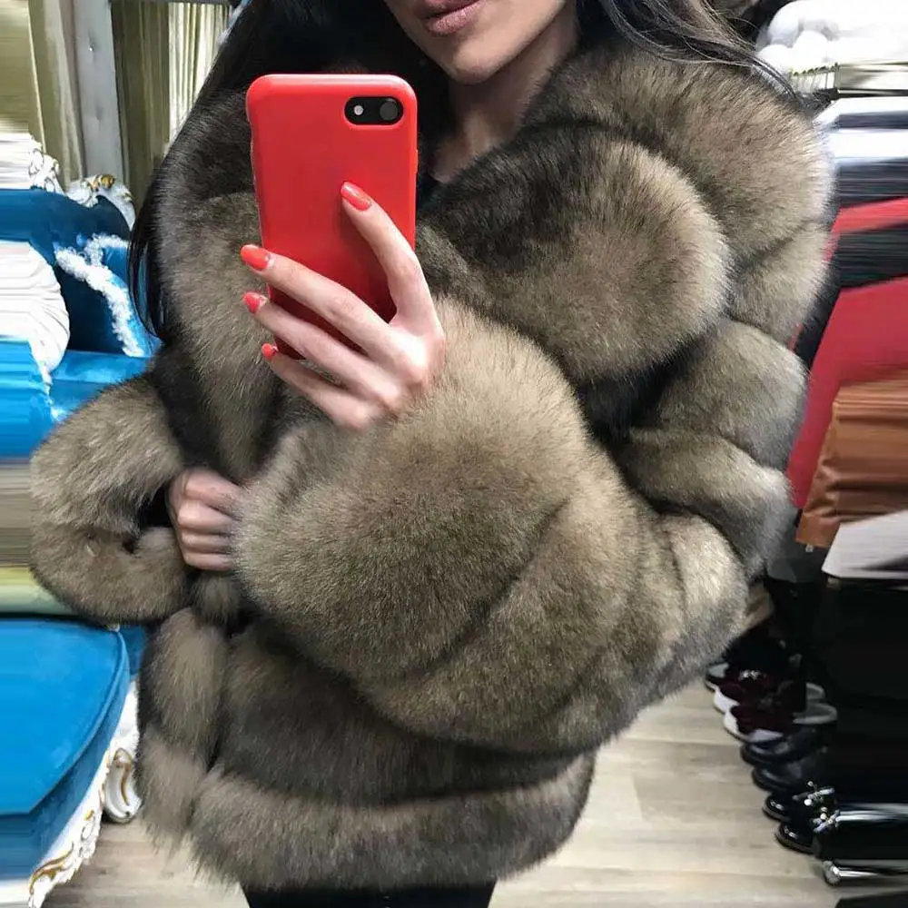 style 3 Новинка, пальто из натурального Лисьего меха, зимняя шуба из натурального Лисьего меха, Толстая теплая женская короткая куртка соболя светло-коричневого цвета, пальто из лисьего меха - Цвет: style 3