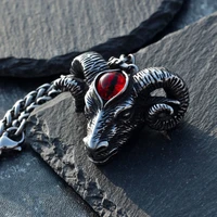 gothic red eye satan sheep head demon eye pendant necklace retro stainless steel satan skull necklace punk biker jewelry
