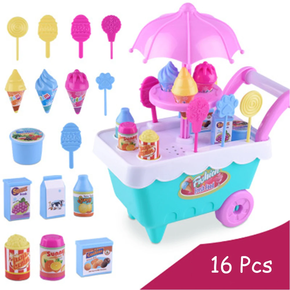 Simulation Small Ice Cream Carts Girl Mini Candy Cart Shop Pretend play Supermarket Children's Toys Playing Home Ice-cream House