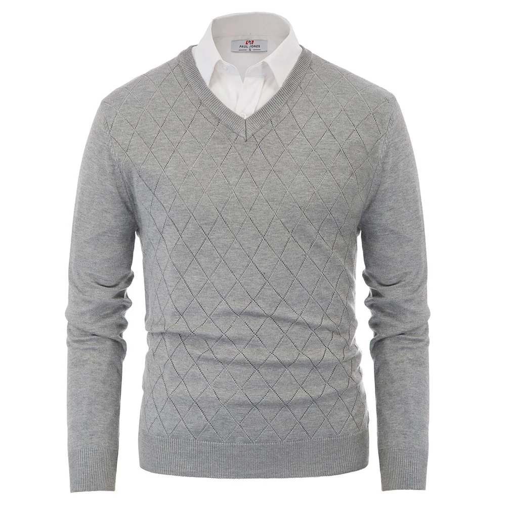 PJ Мужской свитер с ромбовидным узором длинный рукав v образный вырез