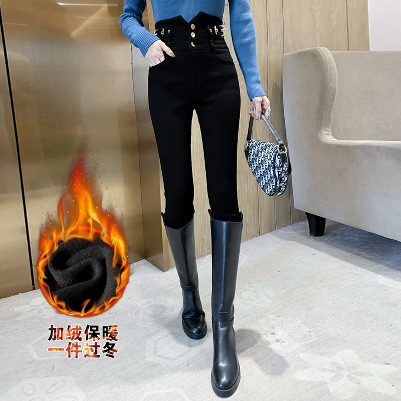 

Outside the film winter black leggings han edition show thin foot wear high waist pants and more wool trousers