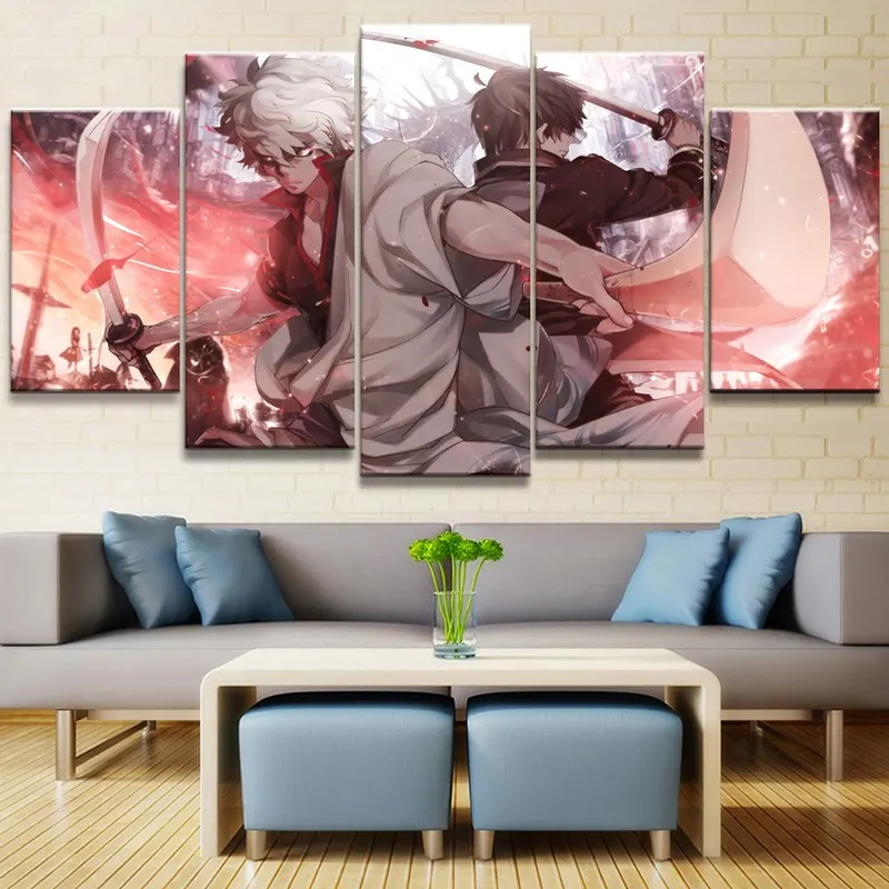 

5 шт. Gintama настенное искусство японское аниме модульные плакаты, постеры на холсте принты картины гостиная домашний декор