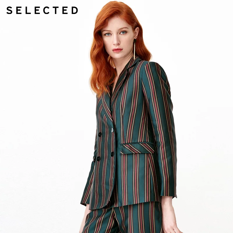 Женский двубортный костюм в полоску стиле ретро Свободное пальто | 419172505|Женские