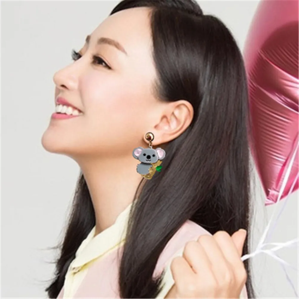 

Women Drop Dangle Earrings Weird Big Long Punk Hip hop Cute Animal Koala c Pendients Kolczyki Fashion Jewelry