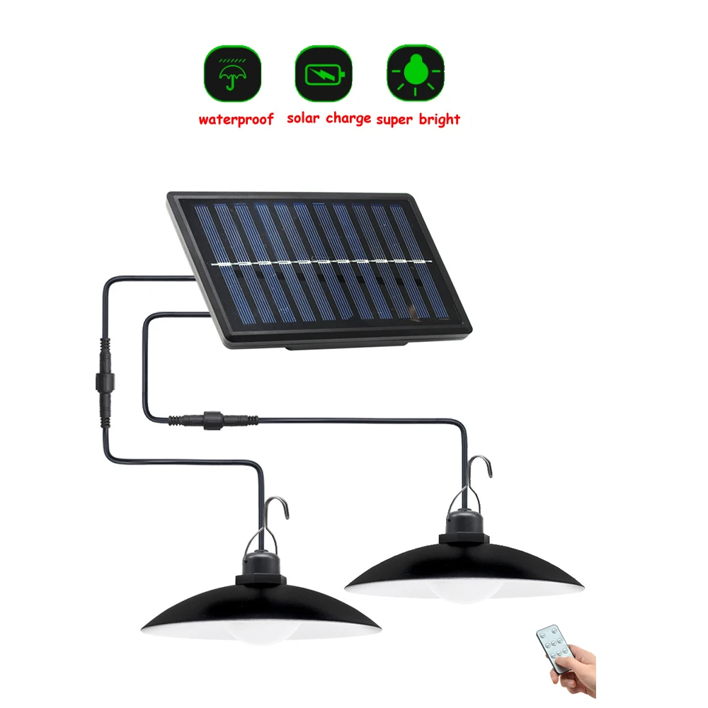 

remote 30 led 2 head Retro Lampshade Solar Pendant Chandelier solar Waterproof Super Bright Light With Mounting Pole Lamp Lights