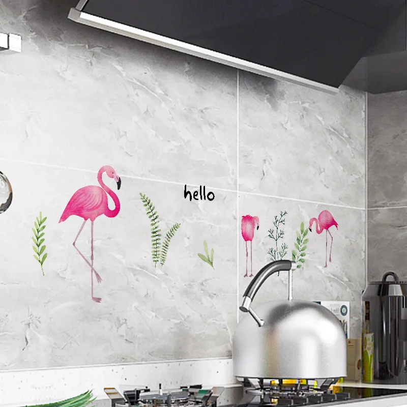 Kitchen Oil Proof Wall Sticker Murals Pink Flamingo Bird Pattern Tiles Decor Stickers 3d Nordic Home Decoration Posters J180 | Дом и сад