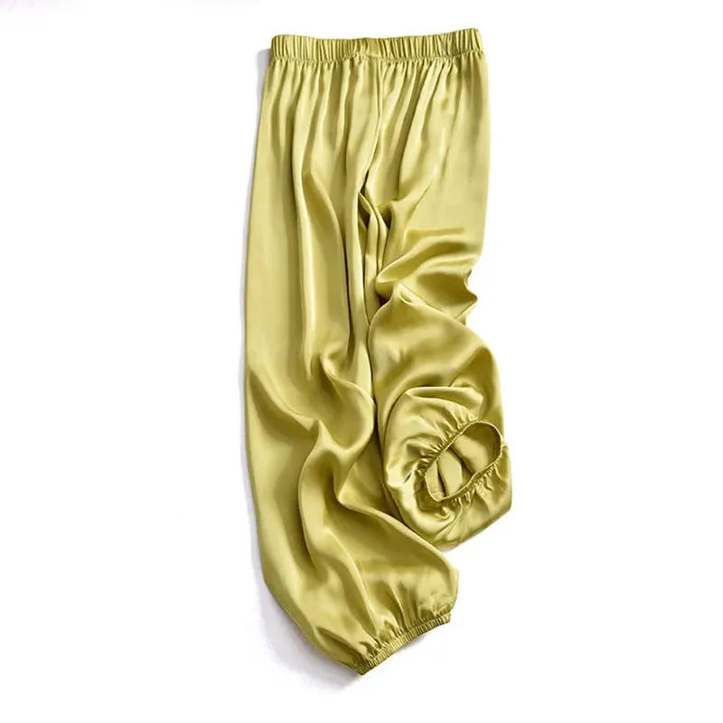 

2021 New Satin Joggers Women Trousers High Waist Cuff Stretch Pants Sport Running Pants Women Drawstring Sweatpants