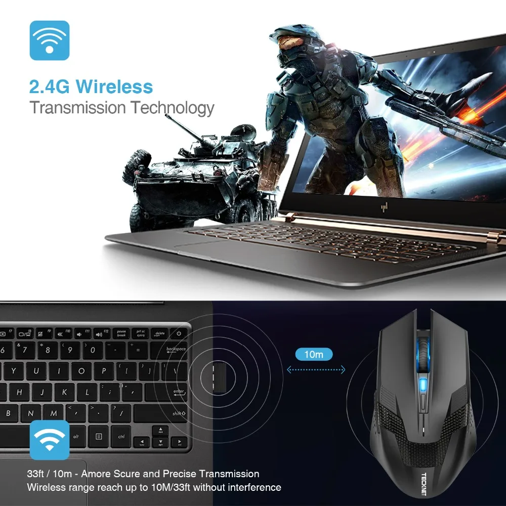 TeckNet RAPTOR, оптическая мышь, 4800 dpi, Беспроводная игровая мышь, 3200 dpi, проводная мышь, компьютерная эргономичная мышь для ПК, ноутбука, рабочего стола