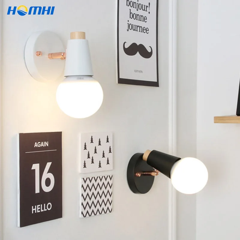 

Homhi Deco Child Room Modern Wall Sconce Led Wall Light Bulb White Black Small Bathroom Wall Lighting Wall Lamps for HWL-059