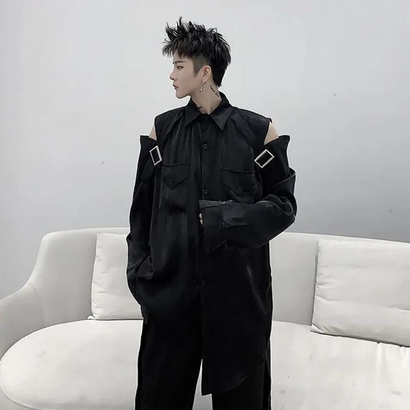 Мужская полая Повседневная рубашка с длинным рукавом в стиле хип хоп белая и