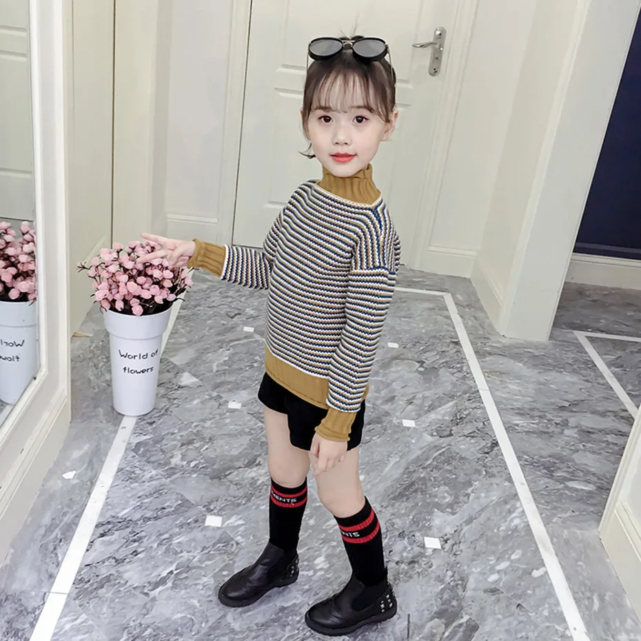 Детский кардиган в полоску с высоким воротом свитер длинными рукавами для