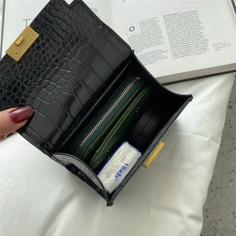 

Mini Crocodile Pattern Women's Tote Bag Luxury Brand Small Pu Leather Crossbody Messenger Bag Lady Retro Square Shoulder Handbag
