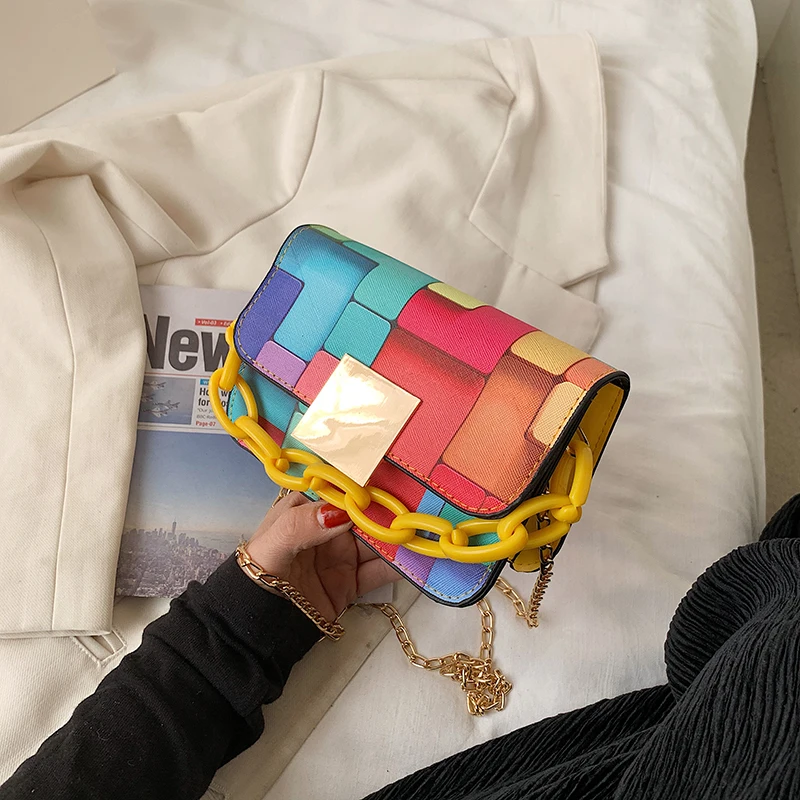 Сумка на плечо женская с цепочкой дизайнерский саквояж и кошелек контрастных