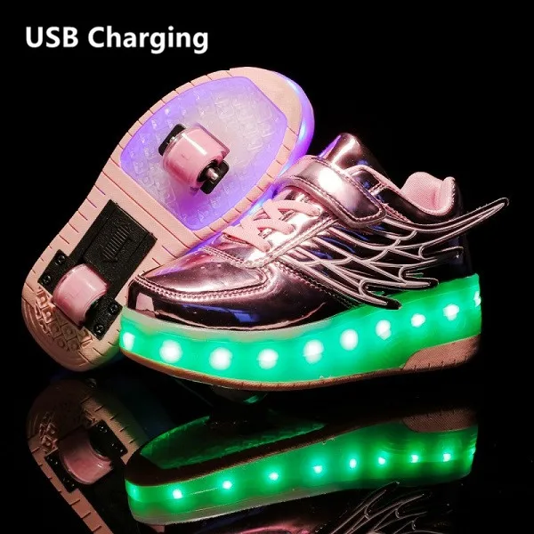 Eur28-43 две кроссовки с колесами зарядка через USB светящиеся светодиодные туфли 2020