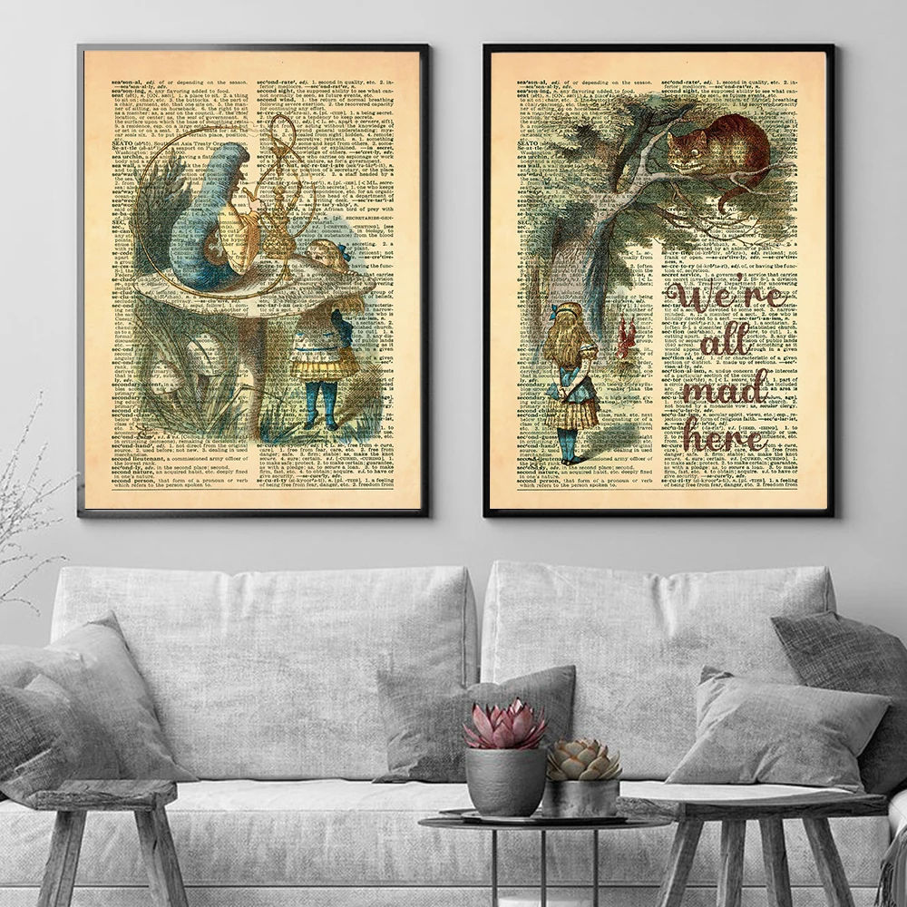 Ретро-постер с кроликом в стране чудес Картина на холсте словаре Художественная