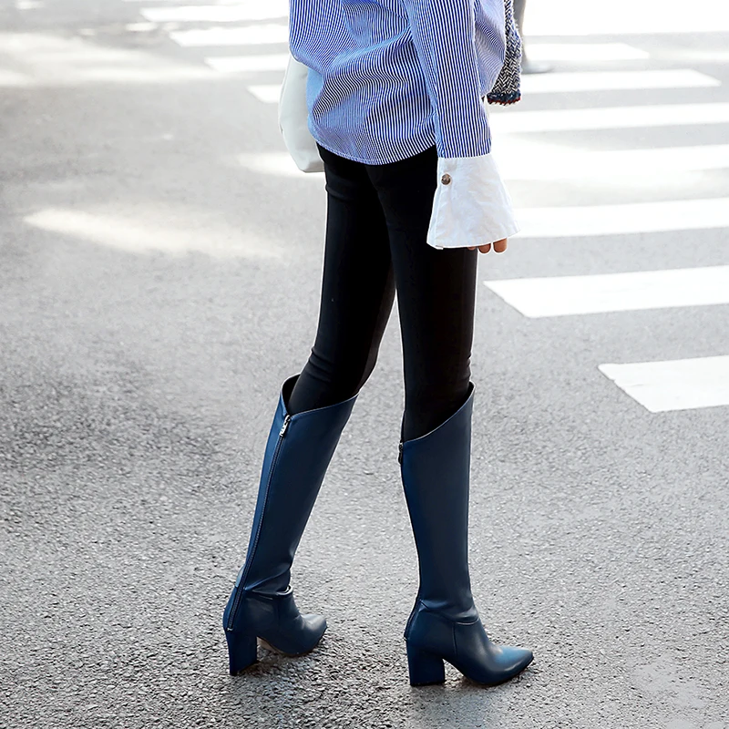 

ASUMER 2020 new knee high boots women pointed toe genuine leather boots thick high heels shoes ladies autumn winter boots