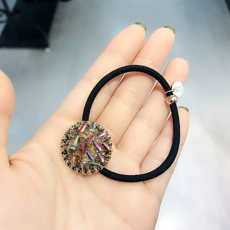 В Корейском стиле Sweet Girl простые Цвет shinycrystal головные уборы c шариком эластичная повязка на голову для девочек; мини-юбка для Модные женский Хвостик Держатель женские аксессуары для волос
