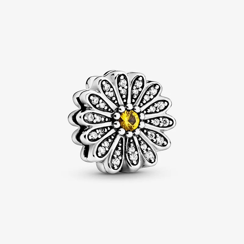 

Garden Collection 925 Sterling Silver Beads Sparkling Daisy Flower Clip Charms fit Original Pandora Bracelets Women DIY Jewelry