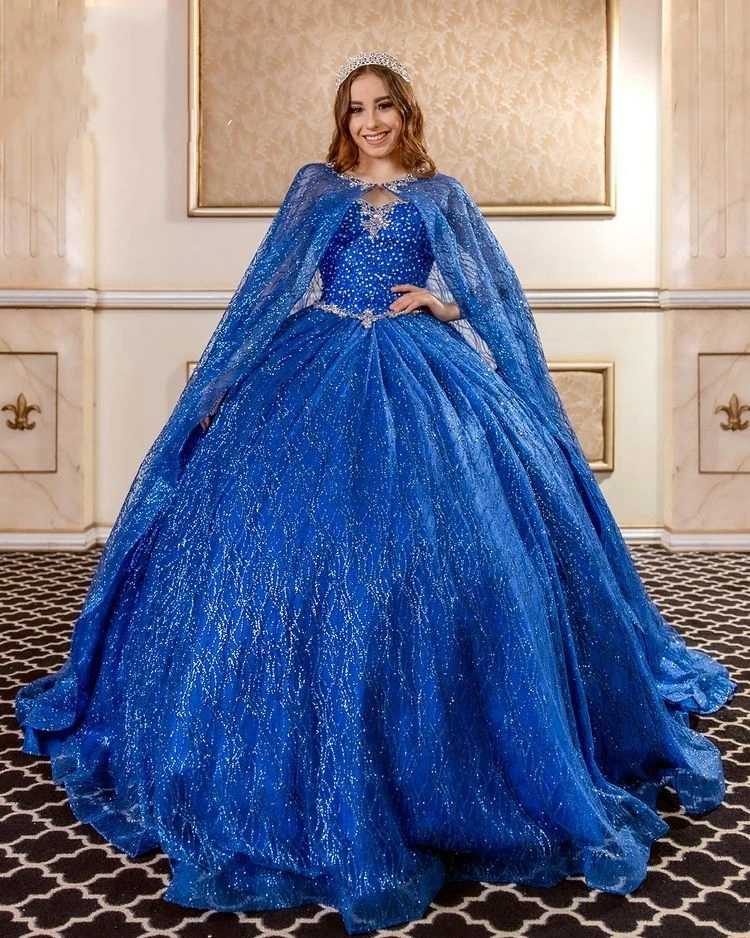 

2021 Blue Sequined Quinceanera Dresses With Beads Sleeveless Ball Gown Sweet 15 16 Dress Vestidos De 15 Anos quinceanera