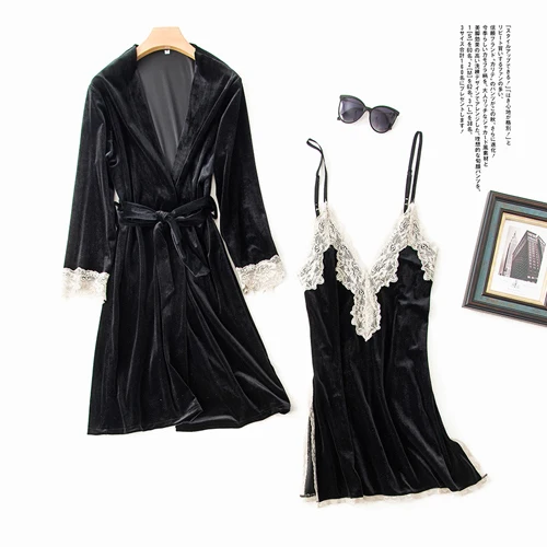 black set Fiklyc нижнее белье Женский комплект из двух предметов пижамы camisola de dormir feminino lounge set peniuar pijamas sexys зимний пижамный комплект - Цвет: black set