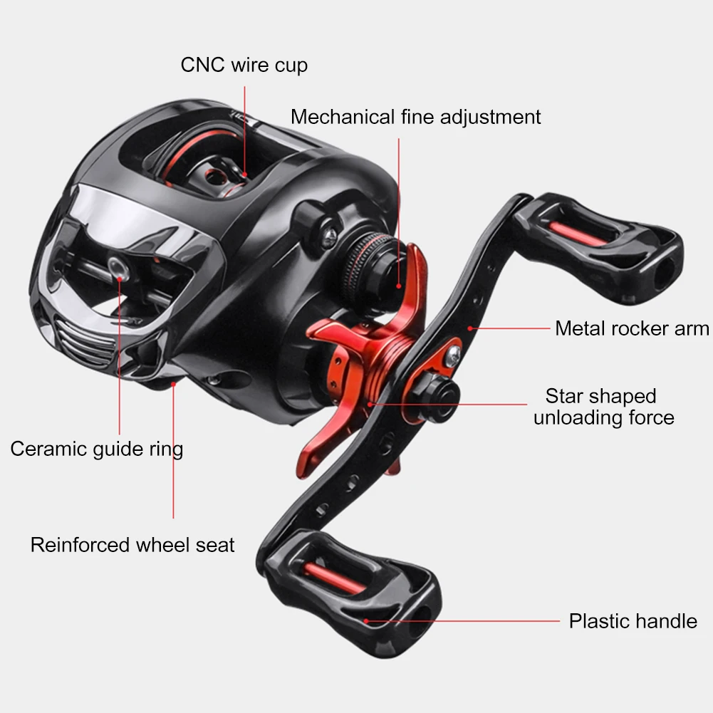 

Drip Wheel Fishing Reel 12+1BB Baitcasting Max Drag 8kg High Speed 6.3:1 Gear Ratio Double Brake System Fishing Accessories