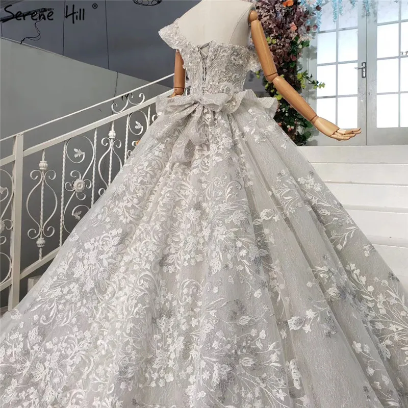 Серое расшитое бисером и блестками сексуальное свадебное платье с бантом 2020